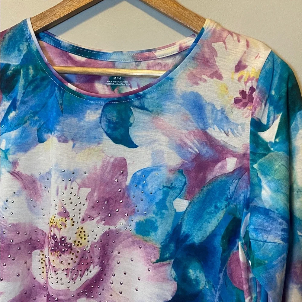 Allison Daley Blouse Bundle of 2 Womens Medium Floral Multicolor 3/4 Sleeve Tops - Picture 4 of 17